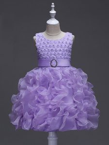 Scoop Sleeveless Lace Up Kids Formal Wear Lavender Organza