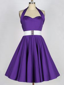 Purple Quinceanera Dama Dress Prom and Party and Wedding Party with Ruching Halter Top Sleeveless Zipper