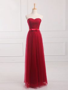 Wine Red Lace Up Damas Dress Belt Sleeveless Floor Length