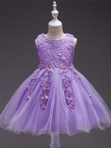 Ball Gowns Little Girl Pageant Gowns Lavender Scoop Tulle Sleeveless Knee Length Zipper