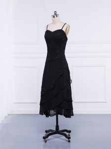 High Quality Black Straps Zipper Lace and Appliques Mother of Groom Dress Sleeveless
