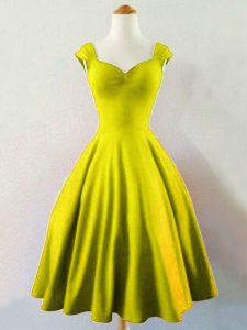 Deluxe Ruching Quinceanera Court Dresses Olive Green Lace Up Sleeveless Knee Length