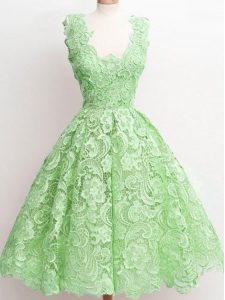 Great Sleeveless Knee Length Lace Zipper Quinceanera Court Dresses with