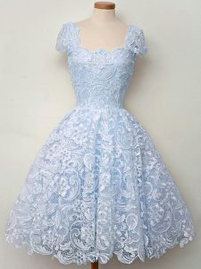 New Style Light Blue Cap Sleeves Knee Length Lace Lace Up Damas Dress