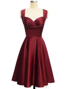 Knee Length Wine Red Dama Dress Straps Sleeveless Lace Up