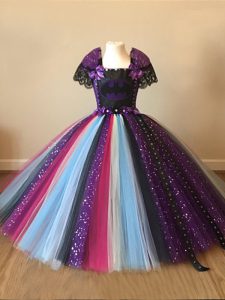 Short Sleeves Zipper Floor Length Sequins and Pattern Kids Pageant Dress