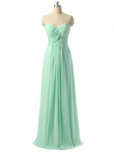 Sumptuous Apple Green Chiffon Lace Up Quinceanera Dama Dress Sleeveless Floor Length Ruching