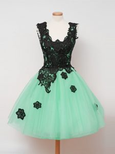 New Style Turquoise Tulle Zipper Straps Sleeveless Knee Length Quinceanera Court Dresses Lace
