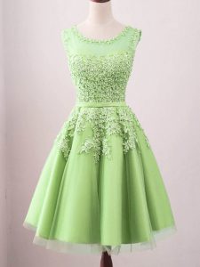 A-line Tulle Scoop Sleeveless Lace Knee Length Lace Up Quinceanera Court Dresses