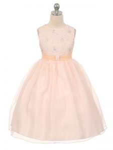 Lovely Sleeveless Knee Length Beading Lace Up Pageant Dress for Teens with Baby Pink
