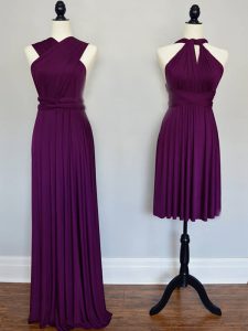 Purple Empire Ruching Damas Dress Lace Up Chiffon Sleeveless Floor Length