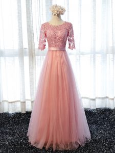 Sumptuous Tulle Half Sleeves Floor Length Damas Dress and Lace