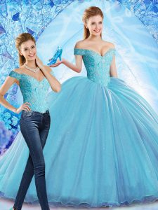 Free and Easy Sleeveless Sweep Train Beading Lace Up Quinceanera Dress