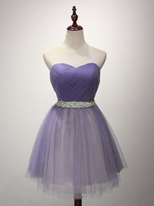 Classical Lavender Sweetheart Lace Up Beading and Ruching Damas Dress Sleeveless