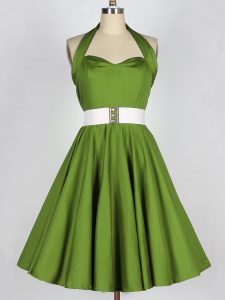 Exquisite Olive Green Sleeveless Knee Length Belt Lace Up Vestidos de Damas