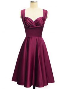 Burgundy Empire Straps Sleeveless Taffeta Knee Length Lace Up Ruching Quinceanera Court of Honor Dress