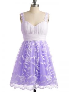 Modest Lavender Sleeveless Lace Lace Up Dama Dress for Quinceanera for Prom and Party and Wedding Party