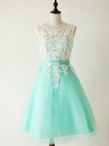 Turquoise Scoop Neckline Lace Quinceanera Court Dresses Sleeveless Lace Up