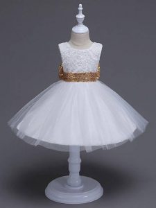 Cute White Zipper Scoop Lace and Bowknot Pageant Dress for Teens Tulle Sleeveless