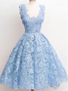 Light Blue Damas Dress Prom and Party and Wedding Party with Lace Straps Sleeveless Zipper