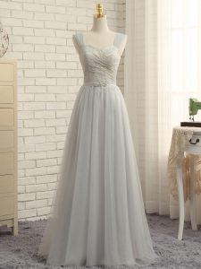 Superior Tulle Sleeveless Floor Length Quinceanera Dama Dress Sweep Train and Lace