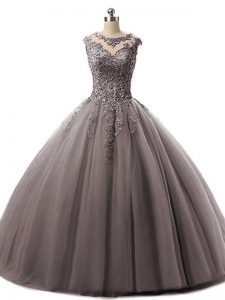 Beading and Lace 15 Quinceanera Dress Brown Lace Up Sleeveless Floor Length