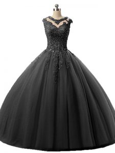 Tulle Sleeveless Floor Length Quinceanera Gowns and Beading and Lace