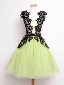 Knee Length Yellow Green Quinceanera Dama Dress Tulle Sleeveless Lace