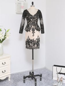 Mini Length Black Mother Dresses Lace Long Sleeves Lace and Appliques