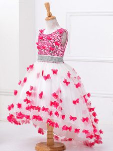 Best High Low Zipper Little Girls Pageant Dress Wholesale White for Wedding Party with Beading and Appliques