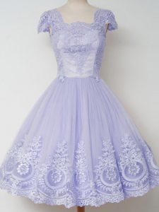 On Sale Lavender Square Zipper Lace Quinceanera Court of Honor Dress Cap Sleeves