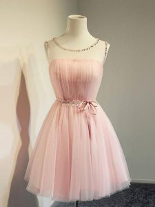 Most Popular Scoop Long Sleeves Tulle Quinceanera Court of Honor Dress Belt Lace Up