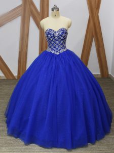 Decent Sweetheart Sleeveless Sweet 16 Quinceanera Dress Floor Length Beading Royal Blue Tulle
