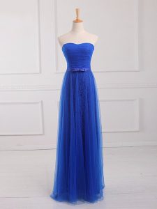 Royal Blue Lace Up Damas Dress Belt Sleeveless Floor Length