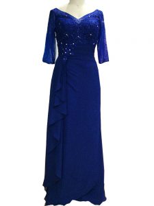 Discount Royal Blue Mother of the Bride Dress Prom and Party with Beading V-neck Sleeveless Zipper