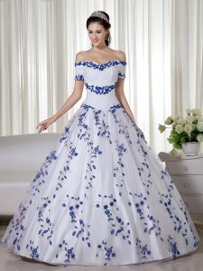 Organza Short Sleeves Floor Length Quinceanera Dress and Embroidery
