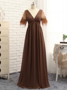 Perfect Brown Sleeveless Chiffon Zipper Mother of Groom Dress for Prom and Sweet 16 and Beach