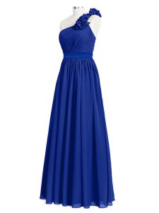 Ruffles and Ruching Dama Dress Royal Blue Zipper Sleeveless Floor Length