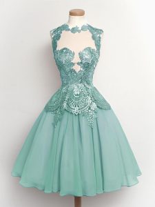 Shining Light Blue Sleeveless Chiffon Lace Up Quinceanera Court Dresses for Prom and Party and Wedding Party