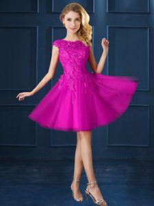 Custom Made Fuchsia Cap Sleeves Tulle Lace Up Court Dresses for Sweet 16 for Prom and Party