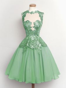 Luxury Apple Green High-neck Neckline Lace Quinceanera Court of Honor Dress Sleeveless Lace Up