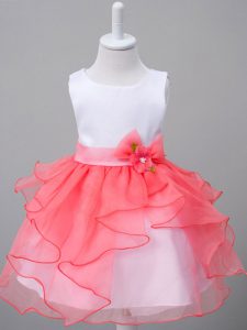 Free and Easy White And Red Sleeveless Organza Zipper Flower Girl Dresses for Less for Wedding Party