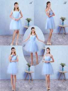 Admirable Blue Lace Up Scoop Ruching Dama Dress for Quinceanera Tulle Sleeveless