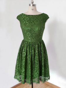 Olive Green Cap Sleeves Lace Knee Length Quinceanera Court Dresses