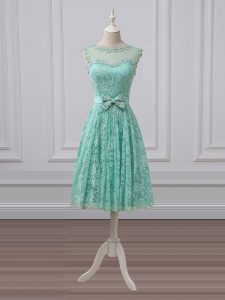 Exquisite Apple Green Lace Up Scoop Lace and Bowknot Damas Dress Lace Sleeveless