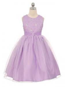 Scoop Sleeveless Lace Up Little Girls Pageant Gowns Lavender Tulle