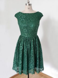 Sumptuous Knee Length Lace Up Quinceanera Court Dresses Dark Green for Prom and Party and Wedding Party with Lace
