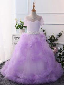Lavender Short Sleeves Tulle Clasp Handle Little Girls Pageant Dress Wholesale for Wedding Party