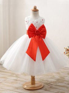 Dazzling Ball Gowns Pageant Dress for Girls White Scoop Organza Sleeveless Mini Length Zipper