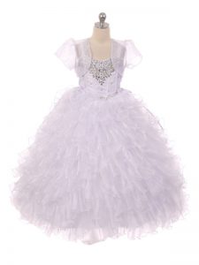 Low Price Ball Gowns Little Girl Pageant Gowns White Straps Organza Sleeveless Floor Length Lace Up